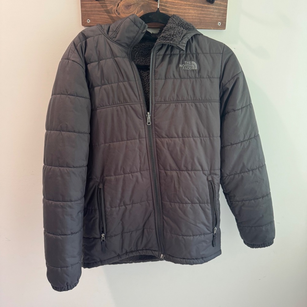 The North Face Boys Reversible Mount Chimbo Jacket Black XL 18/20 Sherpa Hooded